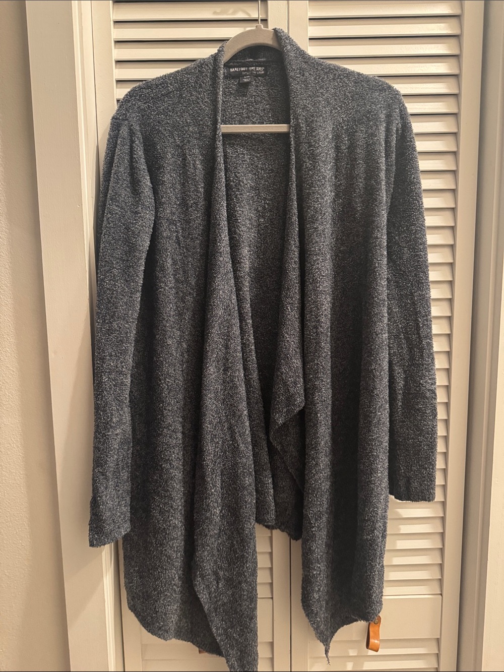 Barefoot Dreams Navy blue / white Draped Open-Front Cardigan S/M